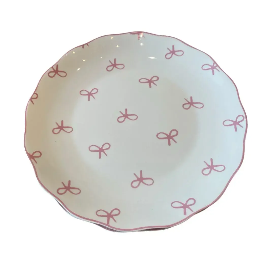 GODINGER Pink Bow 8in Salad Plates Set of 4 NEW